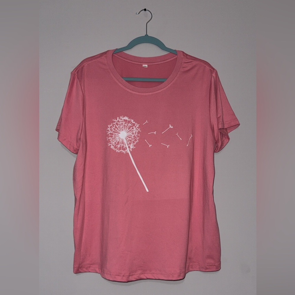 SHEIN Pink Short Sleeve Tee with Dandelion Print
